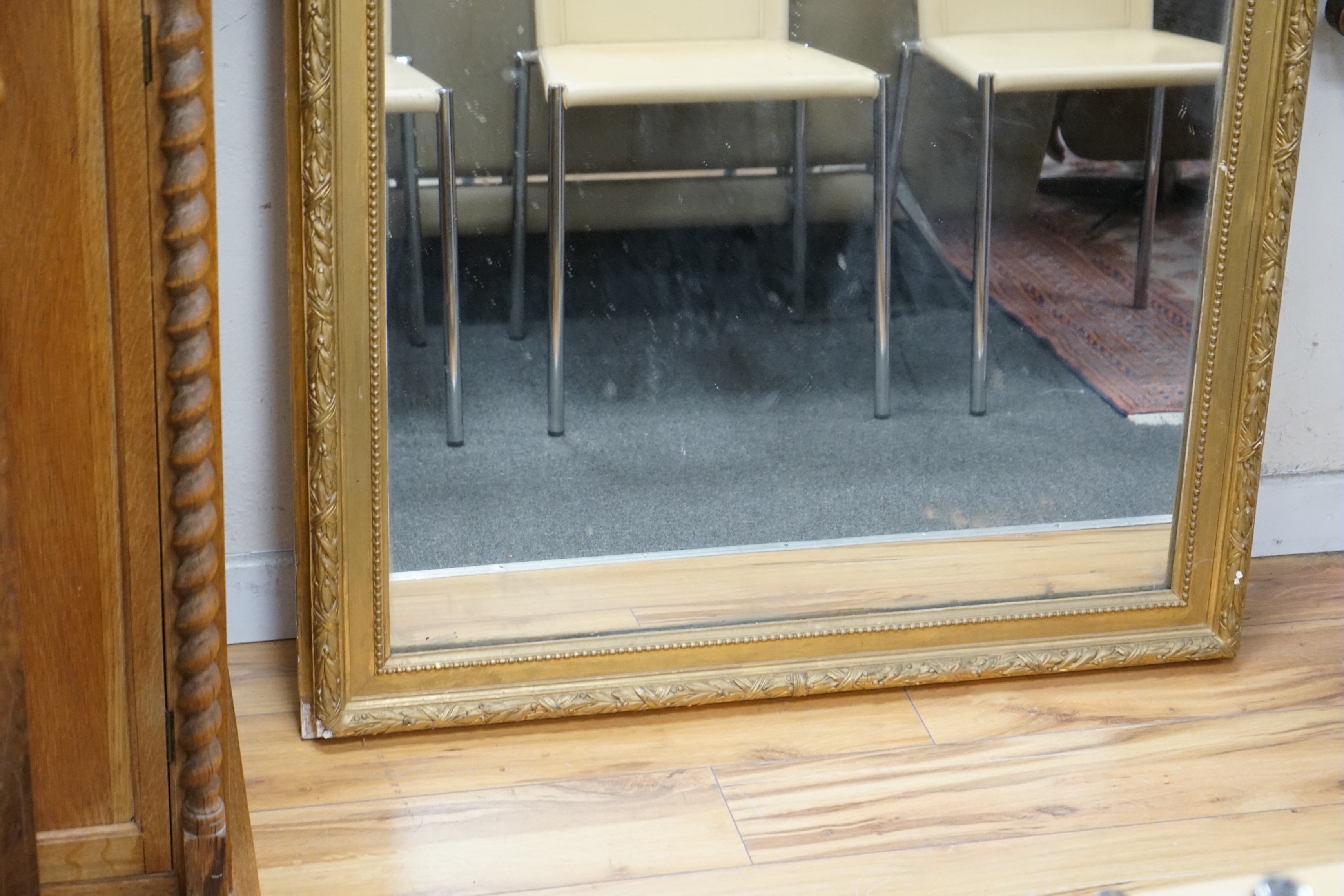 A 19th century French giltwood and gesso overmantel mirror, width 98cm, height 183cm